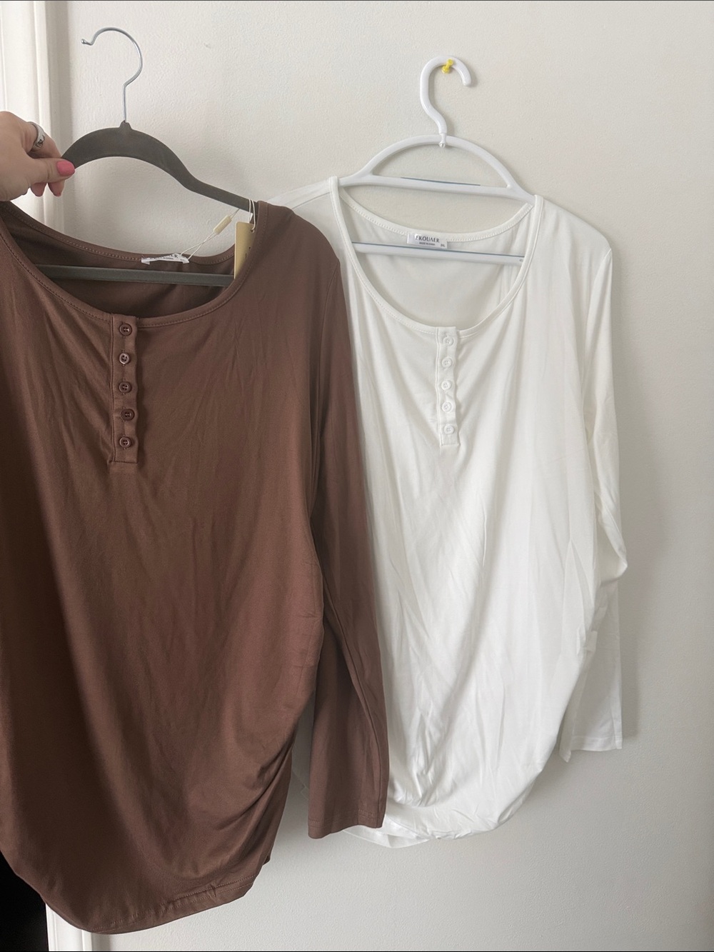 NWT - 3 Long-Sleeve Stretch Maternity Tops. Black, brown and white